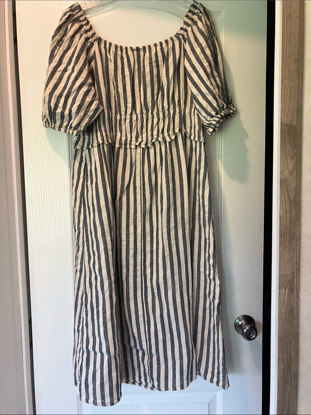 Universal Thread Navy and White Striped Off-Shoulder Midi Dress - Picture 4 of 4